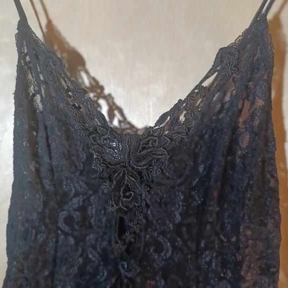 CLICHE' VINTAGE Allover Black Lace Front Split Babydoll Slip_Size Large - Picture 4 of 8
